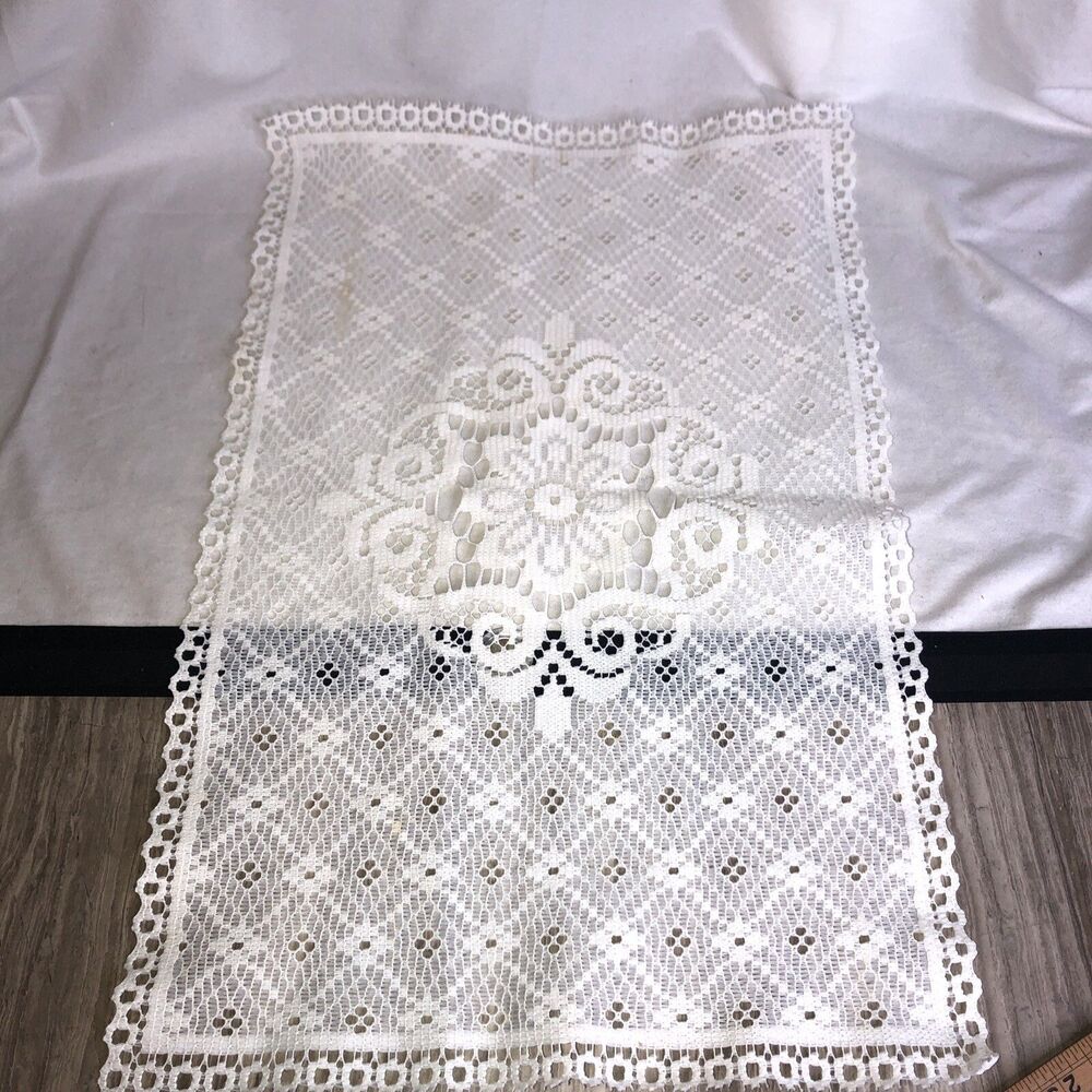 Vintage Ivory Cream Eyelet Lace Rectangular Doily Doilies 12 x 17 1/2 Inches